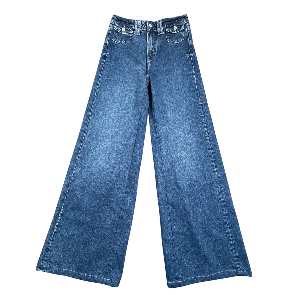 Free People We The Free Womens 27 Kellee Wide Leg Palazzo Jeans Flap Pocket 70s